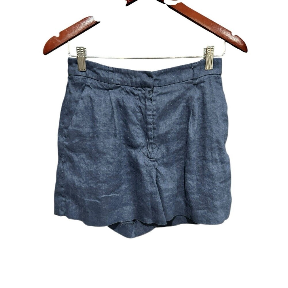 Antonio Melani Womens Shorts Linen Rayon Navy Blue Pleated Size 4 Beach Summer